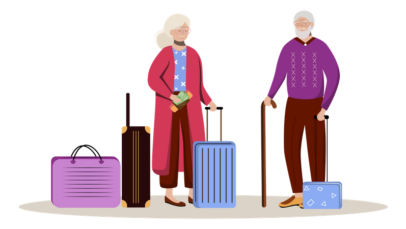 Elderly Couple With Luggage Illustration