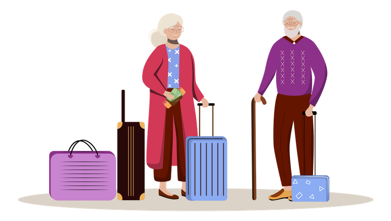 Elderly Couple With Luggage  Illustration