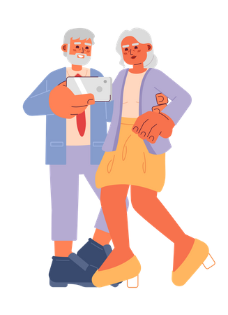 Elderly fashionable couple taking selfie  Illustration