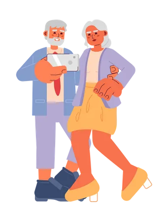 Elderly Fashionable Couple Taking Selfie 2 D Cartoon Characters Senior Adults Taking Picture Phone Isolated Vector People White Background Grandparents Happy Retirement Color Flat Spot Illustration Illustration