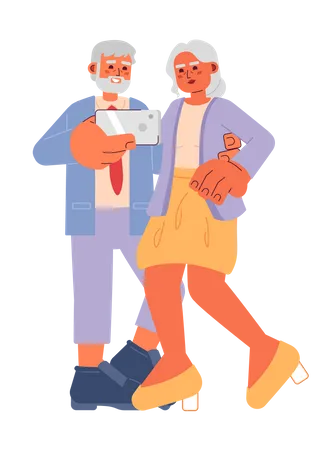 Elderly fashionable couple taking selfie  Illustration