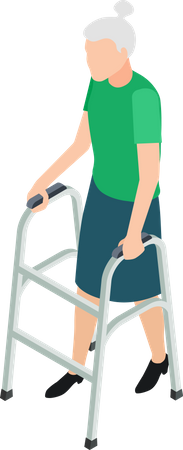 Elderly female with crutches Illustration