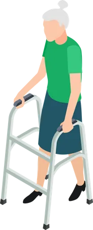 Elderly female with crutches Illustration