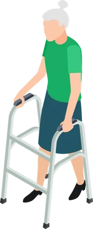 Elderly female with crutches  Illustration