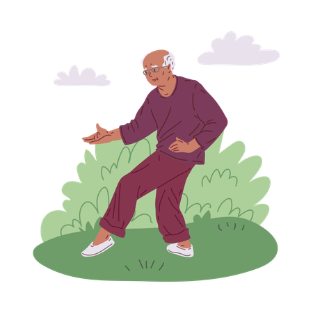 Elderly gentleman doing Tai Chi practice  Illustration