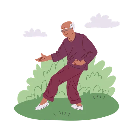 Elderly gentleman doing Tai Chi practice  Illustration