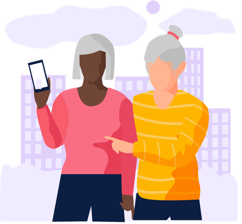 Elderly grandmother holding cell phone  Illustration