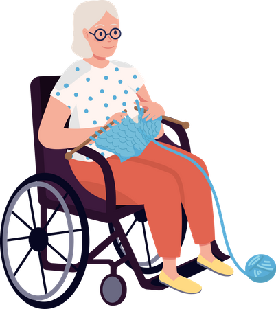 Elderly happy woman knitting Illustration