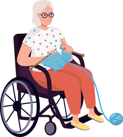 Elderly happy woman knitting Illustration