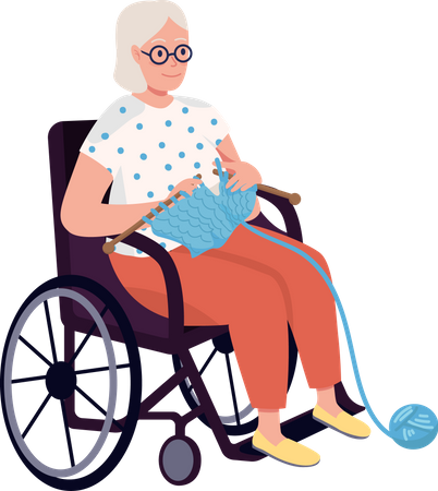 Elderly happy woman knitting  Illustration