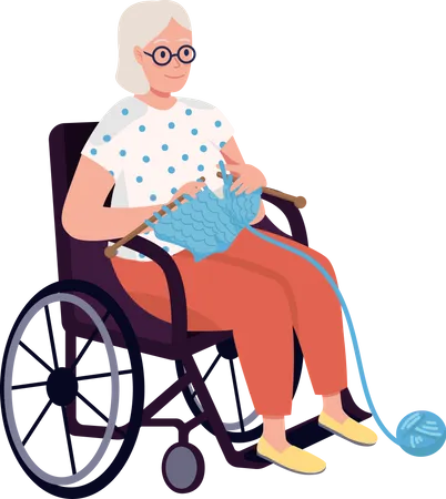 Elderly happy woman knitting  Illustration