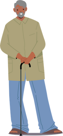 Elderly Indian Man with Walking Cane  Illustration