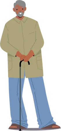 Elderly Indian Man with Walking Cane  Illustration