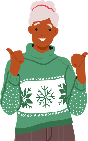 Elderly Lady Dons A Cozy Christmas Sweater  Illustration