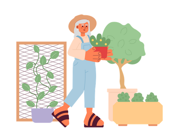 Elderly lady in garden  Illustration