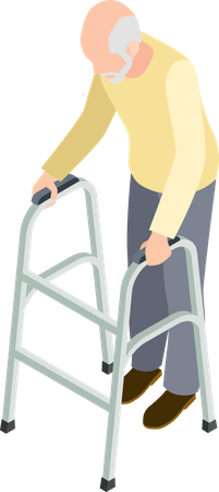 Elderly male with crutches Illustration