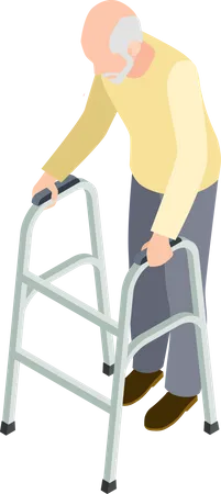 Elderly male with crutches Illustration