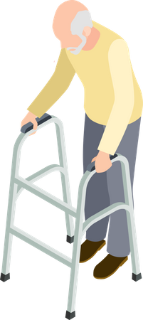 Elderly male with crutches  Illustration