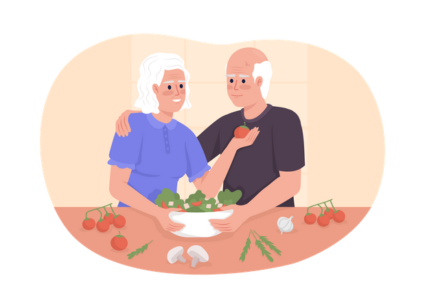 Elderly man and woman at kitchen Illustration