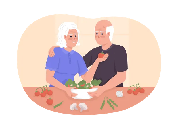 Elderly man and woman at kitchen Illustration