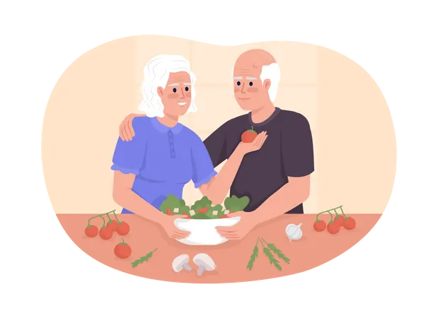 Elderly man and woman at kitchen  Illustration