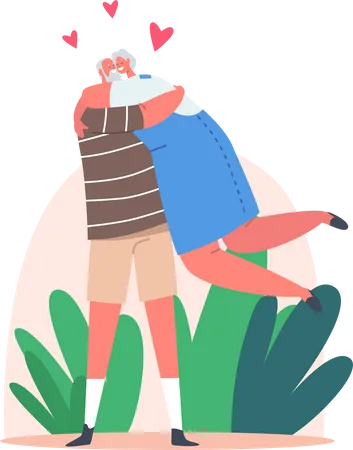 Elderly Man and Woman hugging Illustration