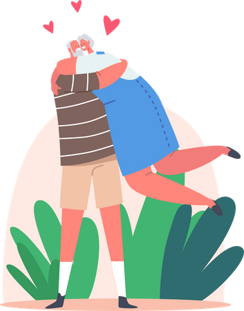 Elderly Man and Woman hugging  Illustration