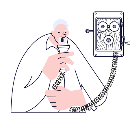 Elderly man calling by retro telephone Illustration