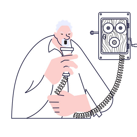 Elderly man calling by retro telephone  Illustration