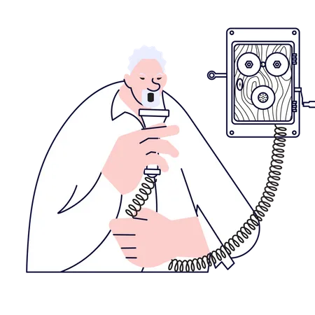 Elderly man calling by retro telephone  Illustration