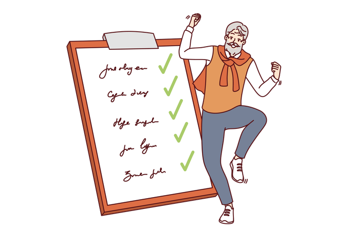 Elderly man completed all his office tasks  Illustration