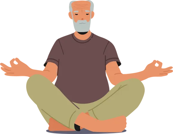 Elderly man doing meditation in Lotus Pose  Illustration