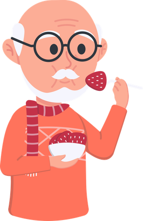 Elderly man eats healthy fruits  Illustration