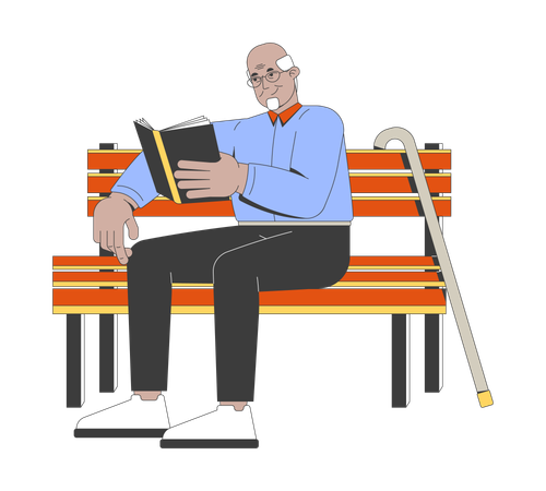 Elderly man enjoying book on park bench  Illustration