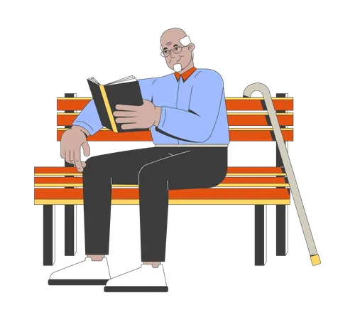 Elderly man enjoying book on park bench  Illustration