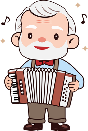 Elderly man enjoying playing the accordion  Illustration