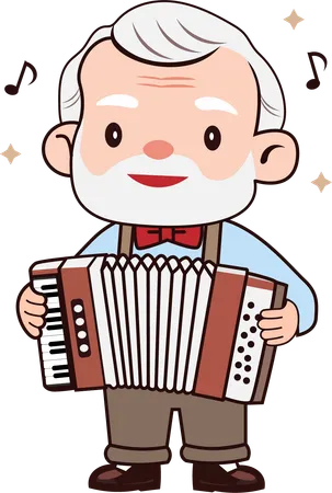 Elderly man enjoying playing the accordion  Illustration