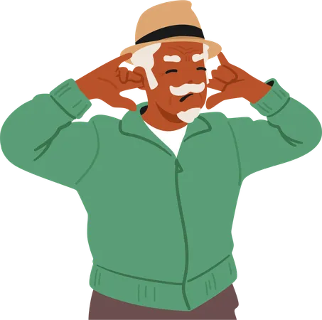 Elderly Man Expressing Discomfort Disapproval Or Offense By Shutting His Ears With A Pained Or Indignant Expression Indicating A Desire To Block Out What He Is Hearing Cartoon Vector Illustration Illustration