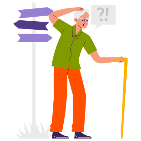 Elderly man forgetting which shows symptoms of senile decay  Illustration