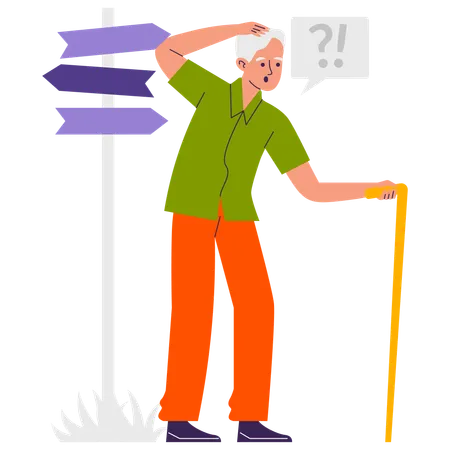 Elderly man forgetting which shows symptoms of senile decay  Illustration