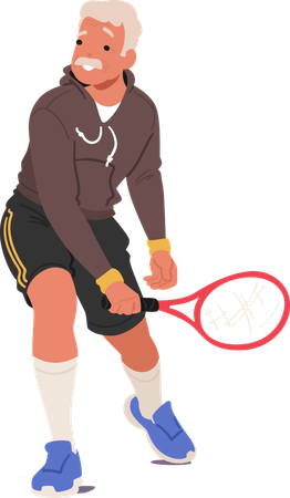 Elderly Man Gracefully Swings His Tennis Racket  Illustration