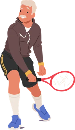 Elderly Man Gracefully Swings His Tennis Racket  Illustration