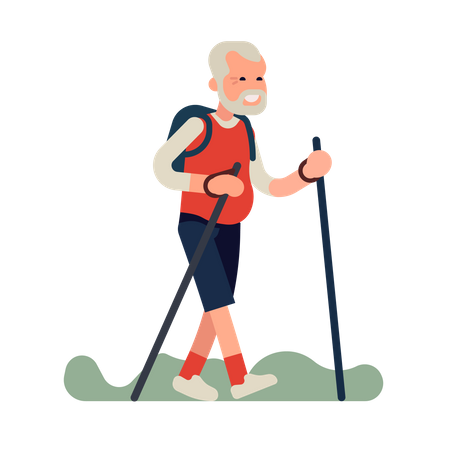 Elderly man hiking or trekking Illustration