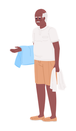Elderly man holding freshly washed towels Illustration