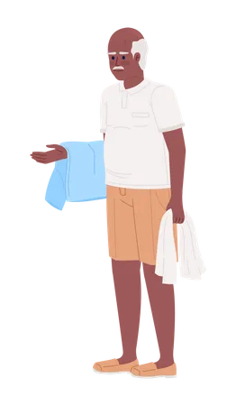 Elderly man holding freshly washed towels  Illustration