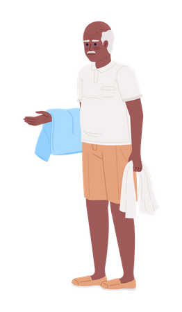 Elderly man holding freshly washed towels  일러스트레이션