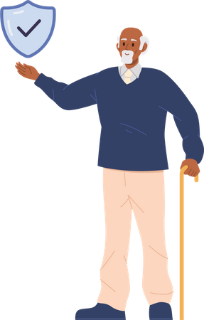 Elderly Man holding shield Illustration