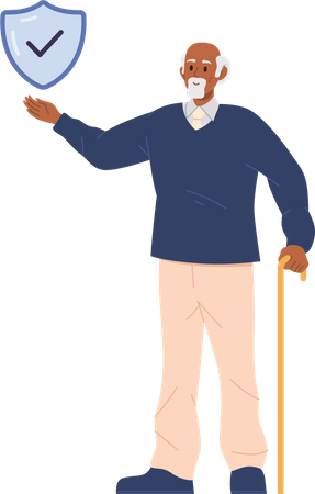 Elderly Man holding shield  Illustration