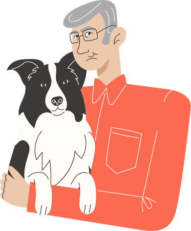 Elderly man hugging Border Collie dog  Illustration