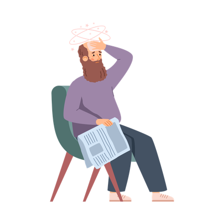 Elderly man in armchair feeling weak and tired  Illustration